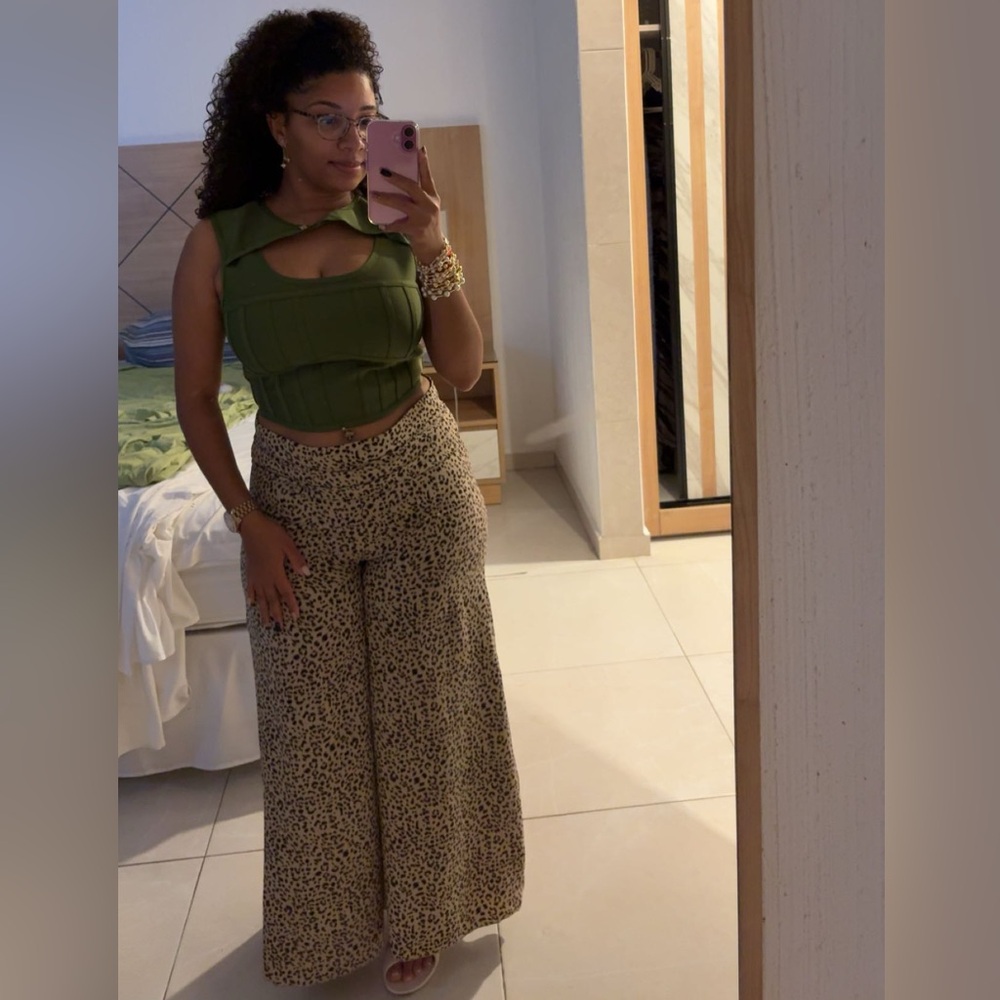 Leopard Print High Waist Wide Leg Pants
